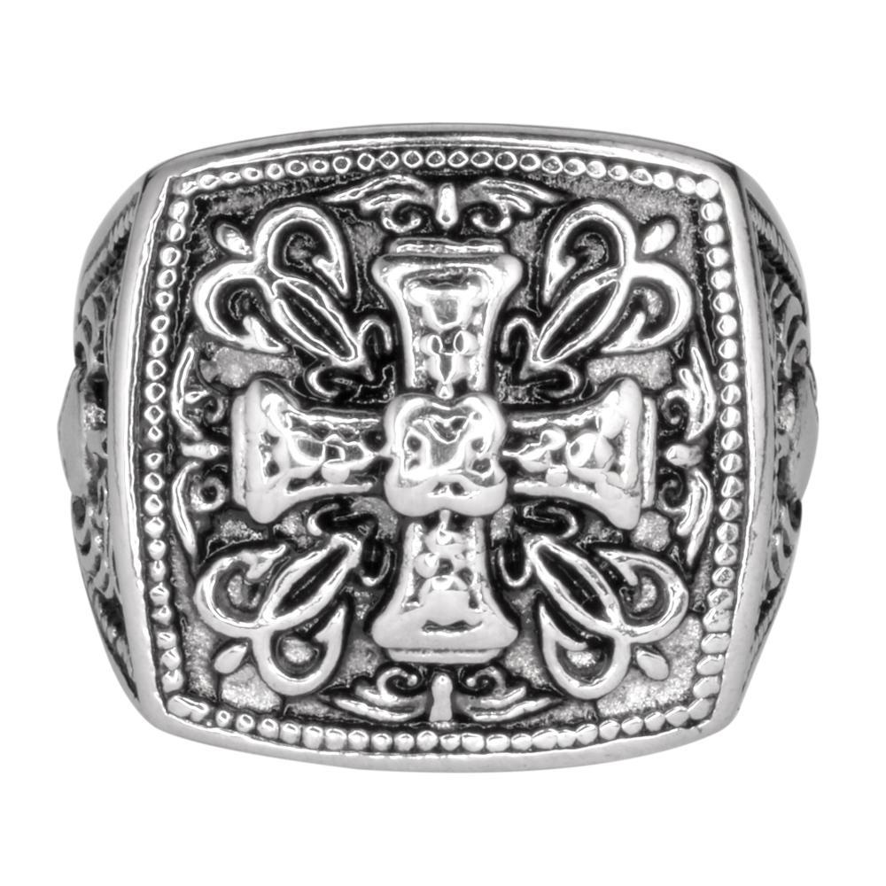 Gents Greek Cross Ring Stainless Steel Motorcycle Jewelry