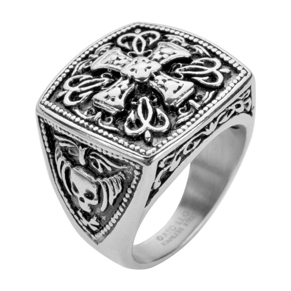 Gents Greek Cross Ring Stainless Steel Motorcycle Jewelry