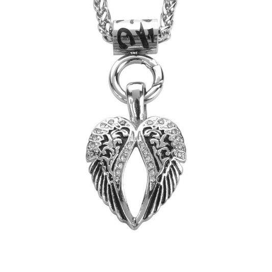 Women's Angel Wing Bling Pendant with 4mm 19" Foxtail Necklace Stainless Steel Motorcycle Jewelry