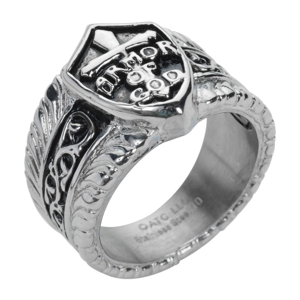 Gents' Armor Of God Shield Ring Stainless Steel Motorcycle Jewelry Size