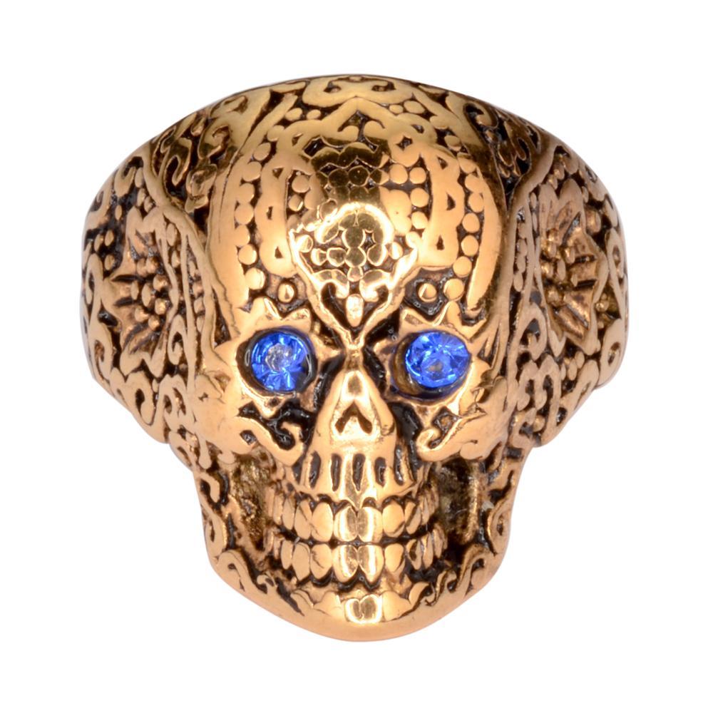 Women's Blue Eyed Tribal Tattoo Ring Gold Edition Stainless Steel Motorcycle Jewelry