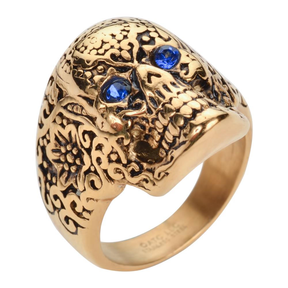 Women's Blue Eyed Tribal Tattoo Ring Gold Edition Stainless Steel Motorcycle Jewelry