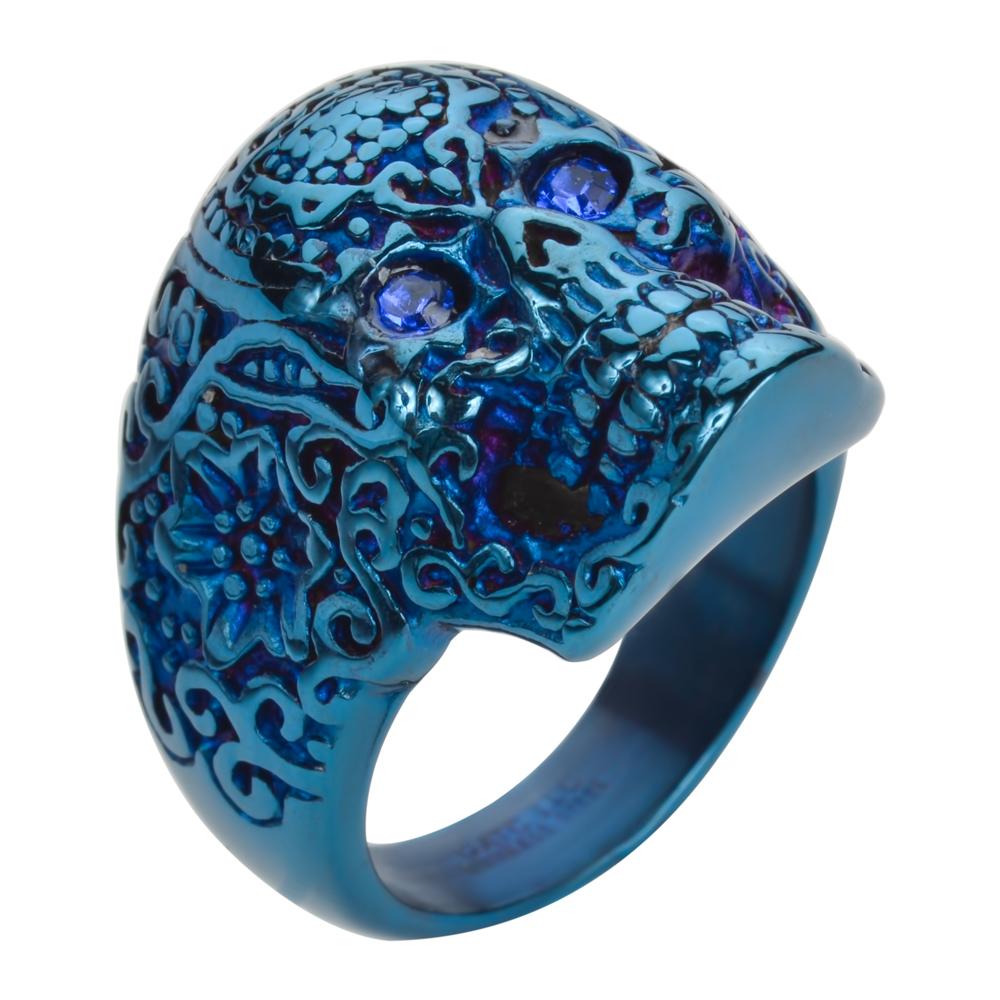 Women's Blue Imitation Eyes Ring Blue Edition Stainless Steel Motorcycle Jewelry