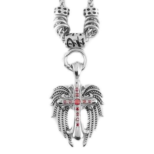 Women's Angel Wing & Cross Red Bling Pendant with 4mm Foxtail Necklace Necklace 19" Stainless Steel $60.00