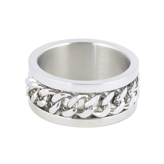 All Silver EditionGents' Cuban Link Spinner Ring Stainless Steel Motorcycle Jewelry