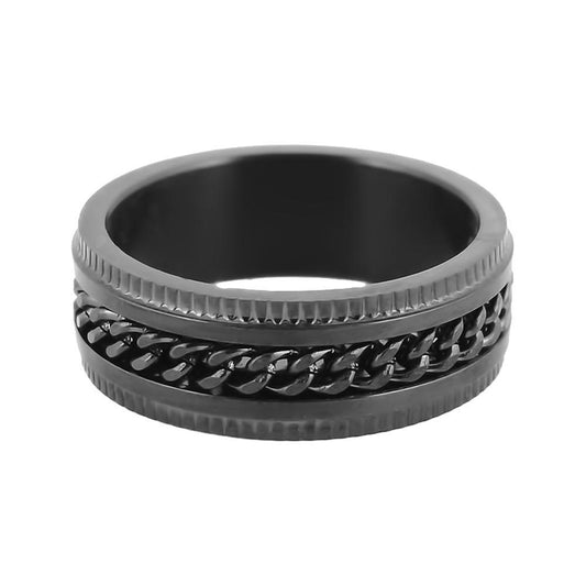 Black/Black EditionGents' Cuban Link Spinner Ring Stainless Steel Motorcycle Jewelry