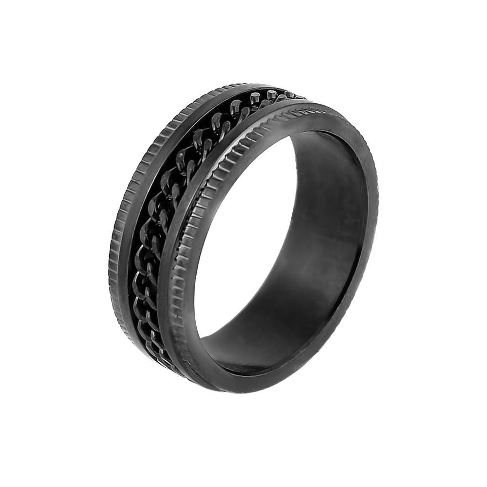 Black/Black EditionGents' Cuban Link Spinner Ring Stainless Steel Motorcycle Jewelry