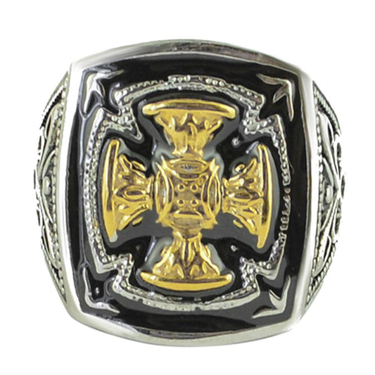 Gents' Gold Edition Florenzada Cross Ring Stainless Steel Motorcycle Jewelry