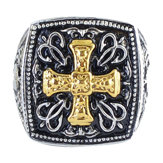 Gents' Gold Edition Greek Cross Ring Stainless Steel Motorcycle Jewelry