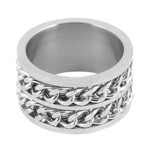 Gents' Double Chain Cuban Link Spinner Ring Stainless Steel Motorcycle Jewelry