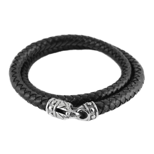 Black Braid Leather Wrap Around Bracelet