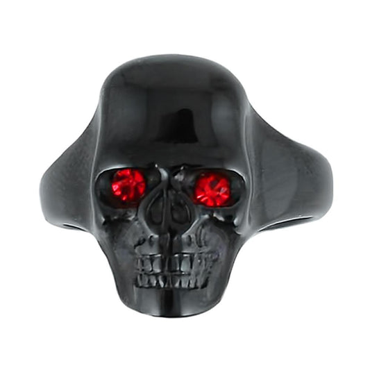 Gents Black with Imitation Ruby Eyes Ring Stainless Steel Motorcycle Biker Jewelry