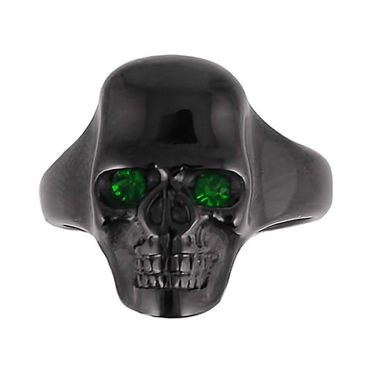 Gents Black with Imitation Emerald Eyes Ring Stainless Steel Motorcycle Biker Jewelry