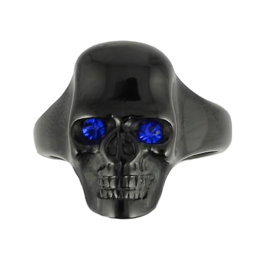 Gents Black with Imitation Sapphire Eyes Ring Stainless Steel Motorcycle Biker Jewelry