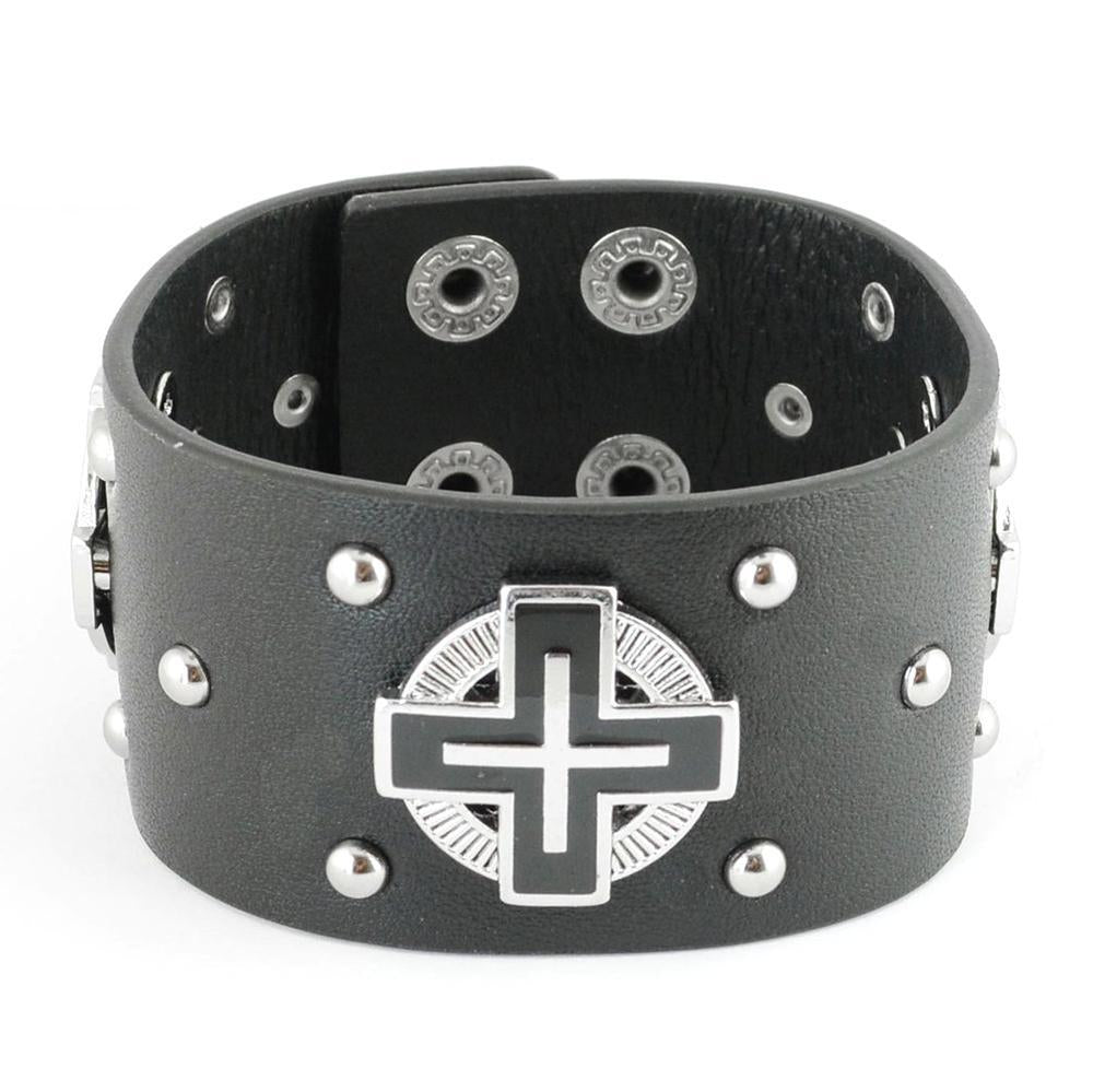 Men's Halo Christian Cross Leather Bracelet