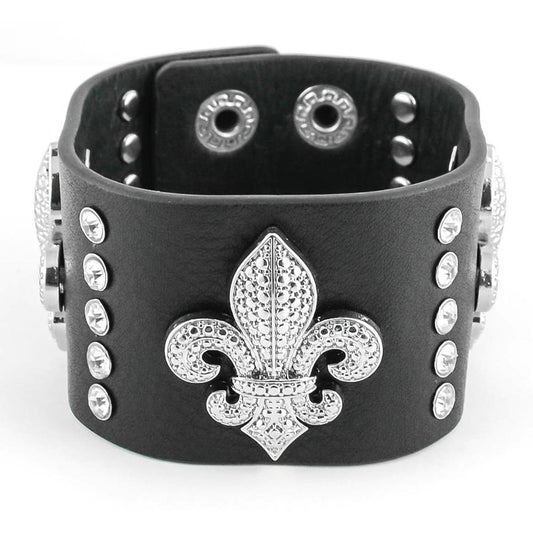 Woman's Fleur De Lis Leather Bracelet