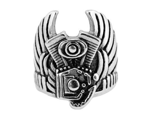 Gents Engine with Wings To Heaven Ring Stainless Steel Motorcycle Jewelry
