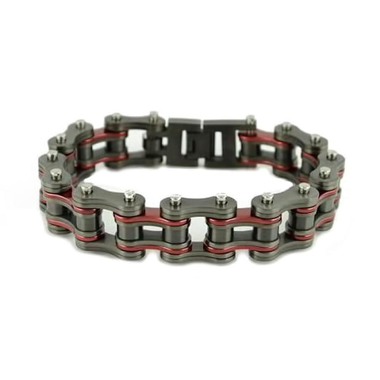 3/4" Wide Gunmetal/Candy Red Finish Stainless Steel Motorcycle Chain Bracelet