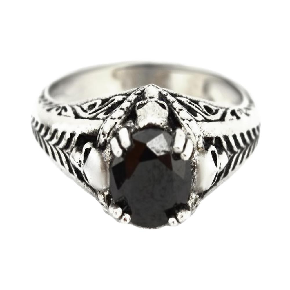 Women's Solitaire Ring Imitation Black Stone Stainless Steel Motorcycle Biker Jewelry
