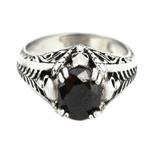 Women's Solitaire Ring Imitation Black Stone Stainless Steel Motorcycle Biker Jewelry