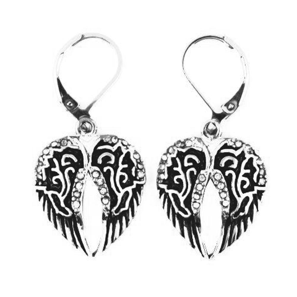 Wing Bling Earrings Lever Back Imitation Diamonds Stainless Steel