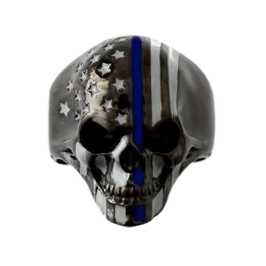 American Flag Ring Stainless Steel Gunmetal Finish Thin Blue Line9 16
