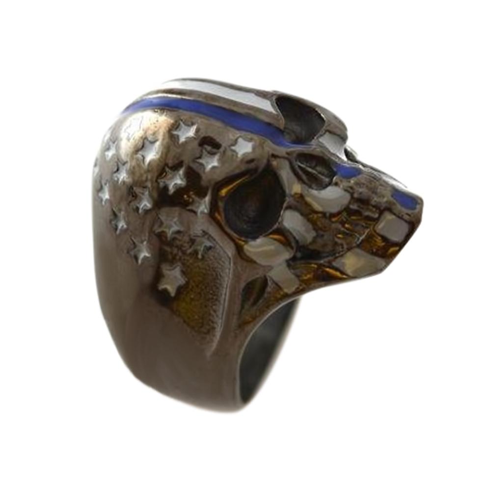 American Flag Ring Stainless Steel Gunmetal Finish Thin Blue Line9 16