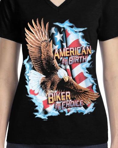 Badass Jewelry American by Birth, Biker by Choice Ladies' Black T-shirt