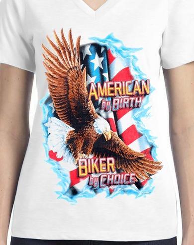Badass Jewelry American by Birth, Biker by Choice Ladies' White T-shirt