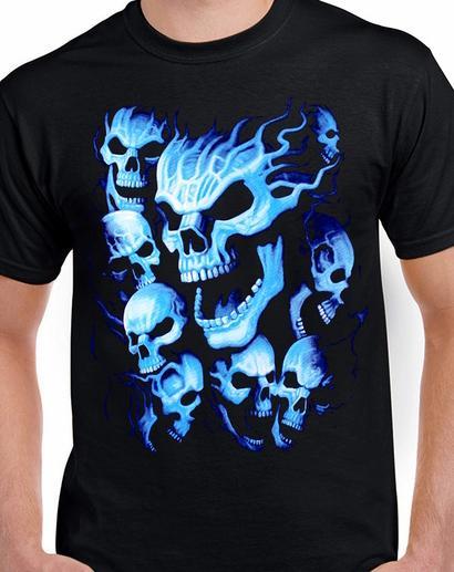 Badass Jewelry Blue Skull Men's Black T-shirt