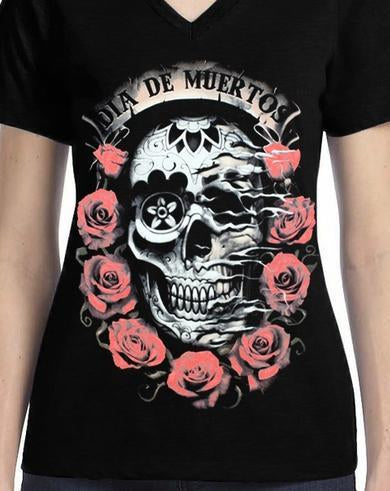 Badass Jewelry Dia De Muertos Ladies' Black T-shirt