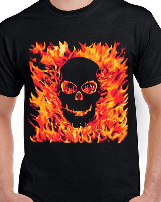Badass Jewelry Fire Skull Men's Black T-shirt