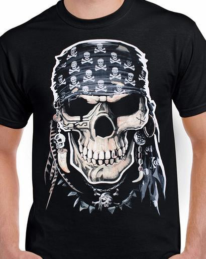 Badass Jewelry Pirate Skull Men's Black T-shirt
