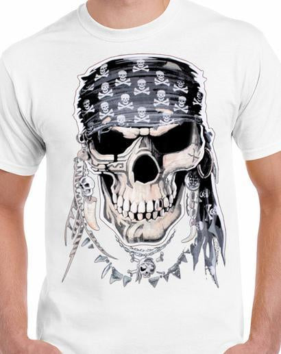 Badass Jewelry Pirate Skull Men's White T-shirt