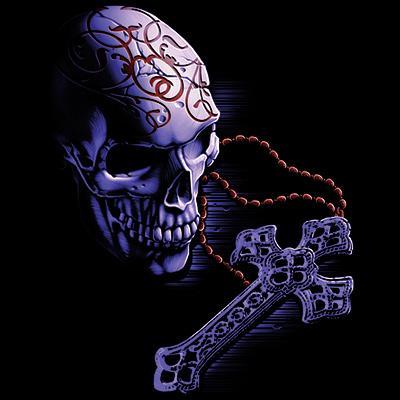Badass Jewelry Rosary Skull Men's Black T-shirt