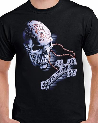 Badass Jewelry Rosary Skull Men's Black T-shirt