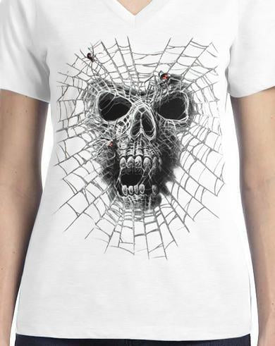 Badass Jewelry Spider Web Skull Ladies' White T-shirt