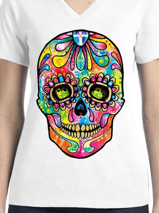 Badass Jewelry Sugar Skull Day of the Dead Ladies' White T-shirt