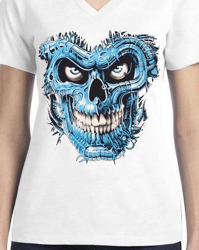 Badass Jewelry Terminator Skull Blue Ladies' White T-shirt