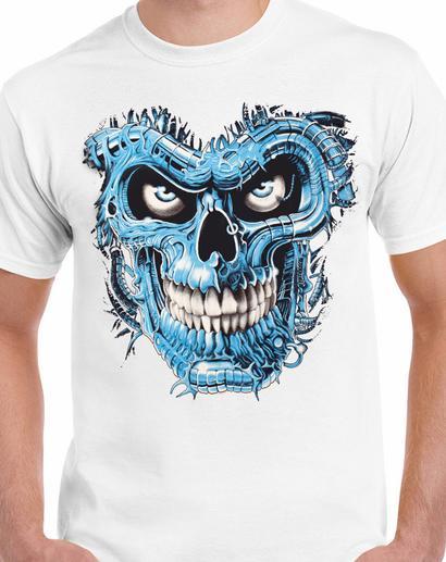 Badass Jewelry Terminator Skull Blue Men's White T-shirt