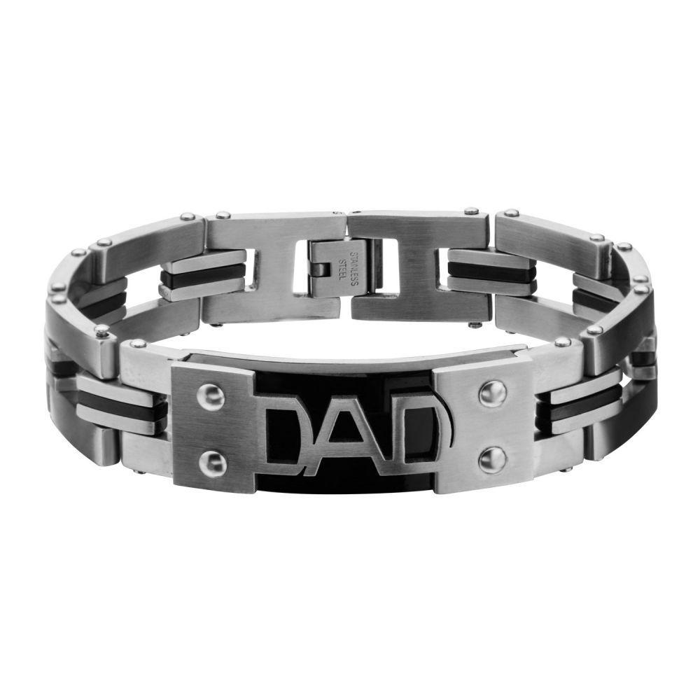 Stainless Steel  Engraved DAD  Black IP & Steel Link Bracelet