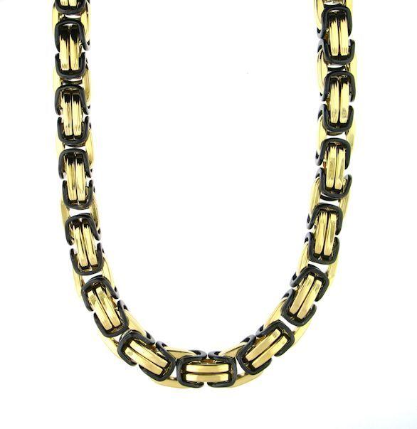 (2Pc Set) Black & Gold Two-Tone Byzantine Bracelet & Necklace (Stainless Steel)