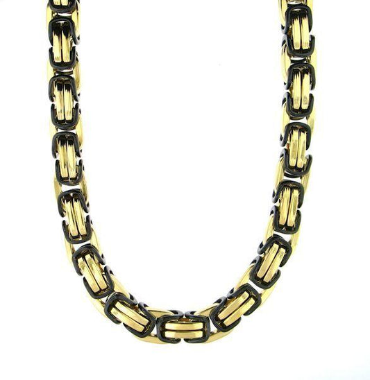 (2Pc Set) Black & Gold Two-Tone Byzantine Bracelet & Necklace (Stainless Steel)