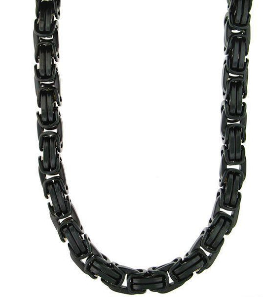 6-10mm Black Byzantine Necklace (Stainless Steel)