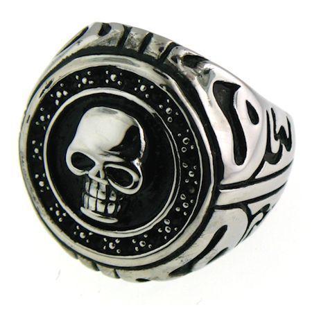 Skull Ring with Ornate Scrollwork Etching (Stainless Steel)