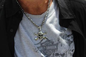 2 1/4" Tall with 26" Fancy Link Chain Stainless Steel Motorcycle Jewelry