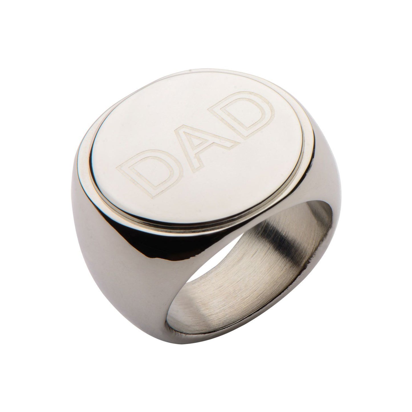 Stainless Steel Round Top Engraved DAD Ring