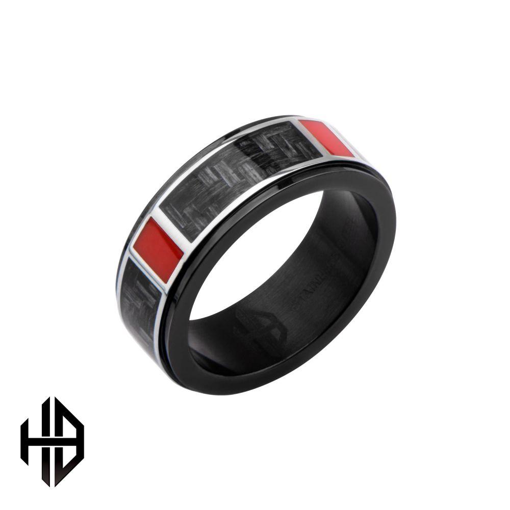 Hollis Bahringer Men's Stainless Steel Black IP with Carbon Fiber Weave Ring