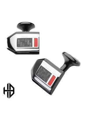 Hollis Bahringer Men's Stainless Steel Black IP with Carbon Fiber Weave Cuff Links