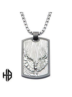 Hollis Bahringer Sandblasted Gun Metal Eagle Dog Tag Pendant with Chain